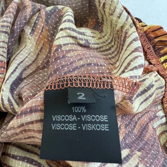 Maison Olga Women Tops Blouse Orange Yellow Cotton Short Sleeve Ruffle Hem Sz M - Picture 8 of 8